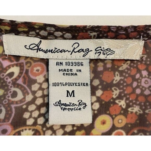 American Rag Cie Womens Top Sheer Floral Blouse Boho Fairy Coquette Cottage Sz M - Picture 6 of 13